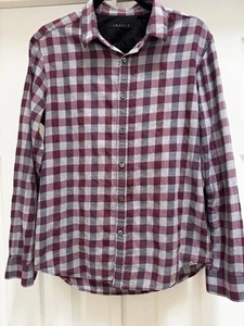 Camisa abotonada Theory para hombre. Talla M. Patrón a cuadros borgoña. Manga larga. Algodón - Imagen 1 de 9