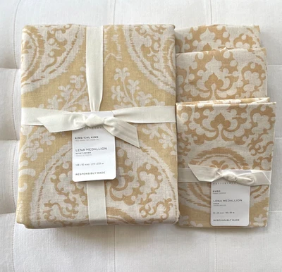 Pottery Barn LENA MEDALLION Duvet Cover King & 3 Euro Shams Straw Multi NWT - Image 1 of 2