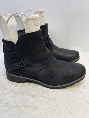 TEVA De La Vita Mujer Talla 7 M Negro Cuero Cremallera Tobillo Moda Botas Botín Foto 1 de 4