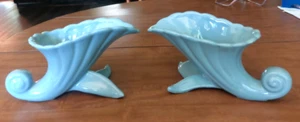 2 Abingdon Vase Robins Egg Light Blue Cornucopias 5" Tall x 9" Long x 4.5" Wide - Picture 1 of 8