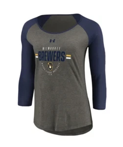 Under Armour MLB Milwaukee Brewers Women's Raglan 3/4 Sleeve T-Shirt Sz XS NEW. - Picture 1 of 3