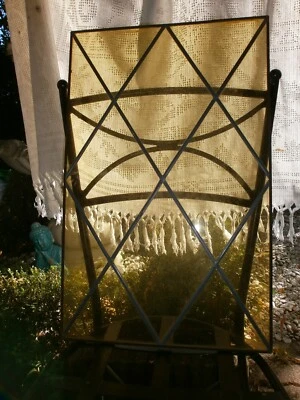 VITRAIL / VITRAUX / LOT DE DEUX /DEBUT XXéme/GEOMETRIQUE36x57cm/DECO/VERRE JAUNE - Photo 1/4