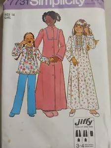 Vintage 70er Jahre Simplicity Muster 7731 Mädchen Nachthemd Pyjama Morgenmantel Gr. 14 - Bild 1 von 2