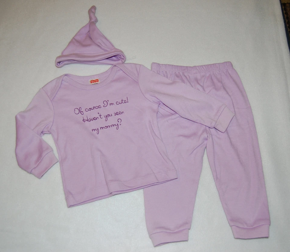 Niñas Pequeñas Conjunto 3 Piezas PÚRPURA Pantalones SOMBRERO Camiseta 6-9 Mo Soy LINDO... Foto 1 de 1