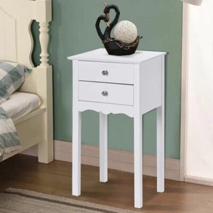 Side Table End Accent Table Night Stand W/ 2 Drawers Furniture White - Picture 1 of 10
