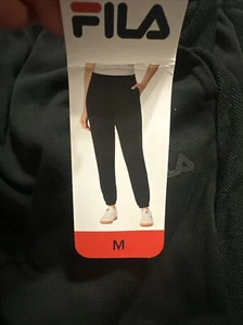 New FILA Womens French Terry Drawstring Jogger F52 Size Medium Black - Picture 1 of 7