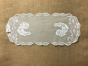 White Lace Table Runner Roosters 14" x 34" Kitchen Diningroom Bedroom - Picture 1 of 5