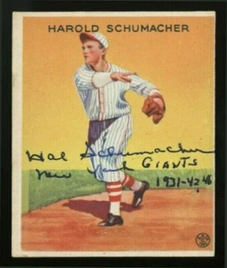 Tarjeta de béisbol Goudey 1933 #129 Harold ""hal"" Schumacher autografiada firmada - Imagen 1 de 2