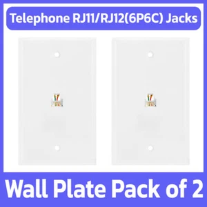 2 Pack Phone Wall Plate 6P6C RJ11 RJ12 Telephone Line Jack Faceplate - White - Picture 1 of 6