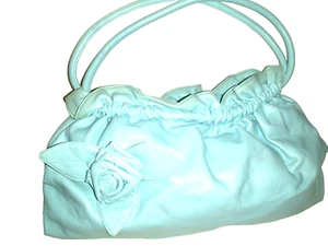 NWOT ~ Unbranded ~ Medium Size Handbag ~ Aqua Blue ~ Flower ~2 Handles ~ Vinyl - Picture 1 of 8