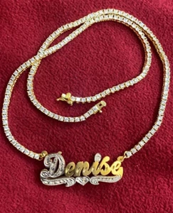 Collar personalizado superposición de oro 14k nombre cadena de piedra cz/bling hip hop - Imagen 1 de 2