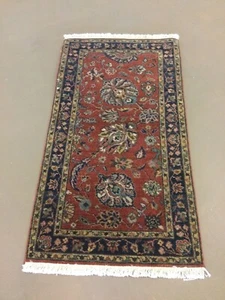 2’ X 4’ Rust Navy Blue Hand Knotted Oriental Area Rug Wool Traditional Floral - Picture 1 of 12