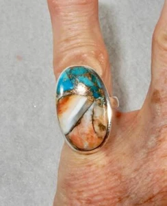 Anillo Ovalado Ostra Espinosa Turquesa Cobre Plata Esterlina Talla 6 Fundamentos y Calma - Imagen 1 de 4