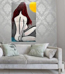UNIQUE SUNNY LADY NUDE Upcycled CB 22 X 14 PAINTING SWARTZMILLER DNA signed ART - Picture 1 of 24