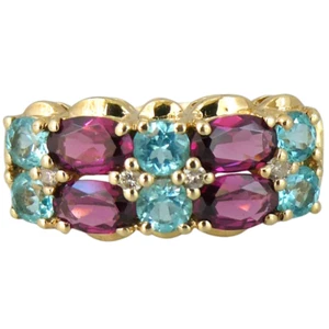 Colorido ANILLO GRANATE PÚRPURA, APATITA AZUL Y DIAMANTES en oro amarillo de 9 quilates, talla R+ - Imagen 1 de 8