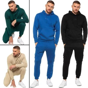 Enzo Tracksuit Set Mens Regular Fit Pullover Hoodie Cargo Jogging Bottoms Suit - Picture 1 of 34