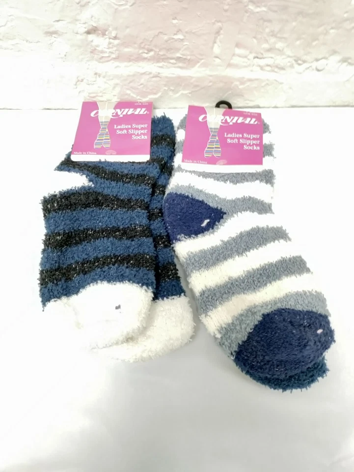 2 Carnival Ladies Super Soft Slipper Socks One Size - Image 1 of 1