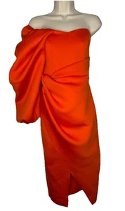 ASOS Orange One Shoulder Wrap Tuck Pencil Midi Dress Sz 8 - Picture 1 of 8