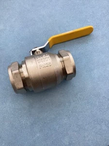 Gas Ball Valve - 54mm Compression Yellow Lever Handle - Picture 1 of 3