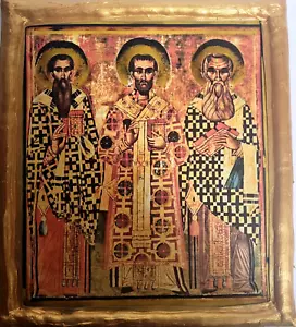 Three Holy Hierarch Saints Gregory St John St Basil Greek Eastern Orthodox Icon - Picture 1 of 5