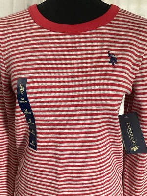 US Polo Assn Ribbed Long Sleeve Red Stripe Top Sz M - Image 1 of 4