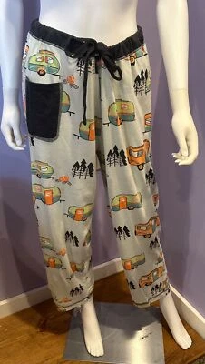 Woman Lazy One Blue Camping Theme Pajama Lounge Pants M - Image 1 of 4