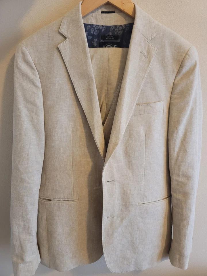 Tan Beige Linen Cotton 3 Piece Suit Joseph Abboud 38r 34x29 - Image 1 of 4