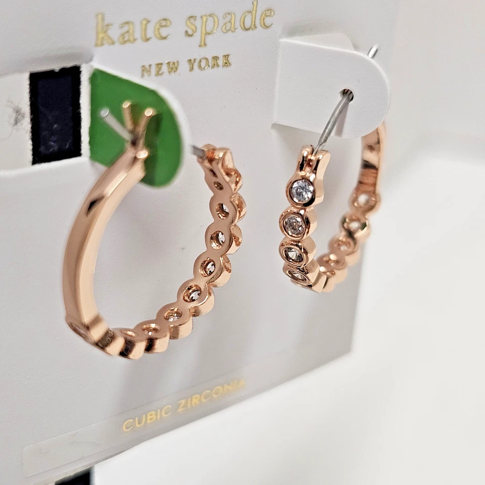 Kate Spade Full Circle Hoop Earrings 14k Rose Gold Plated Cubic Zirconia