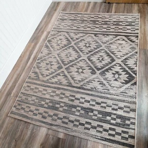 Alfombra gris azteca moderna textura marroquí tejido plano interior exterior alfombra corredor - Imagen 1 de 18