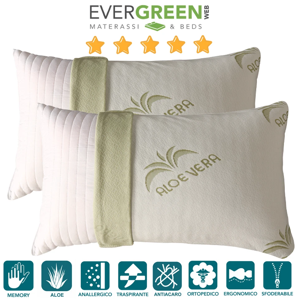 Evergreenweb - Coppia Cuscini Memory Foam da letto ottimi per Dolori...