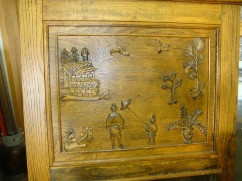 Antique Oak Hall Mirror With Carved Top C. 1900 Cover