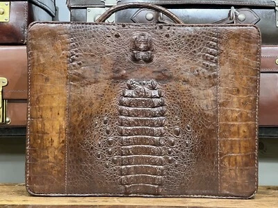 UNIQUE antique hornback CROCODILE skin Leather document Briefcase suitcase - Image 1 of 4