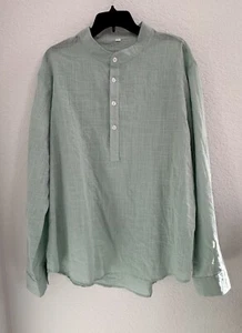 Camicia uomo Henley taglia XXL verde manica lunga 100% cotone leggera spiaggia comoda - Foto 1 di 8