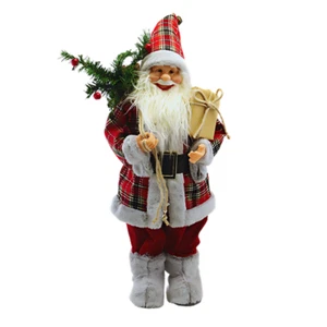 Weihnachtsmann 100H cm Deko mit schottischem Kleid und Tannenzweigsack - Bild 1 von 6
