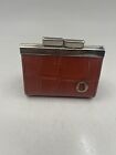 Vintage Oroton Red Brown Leather Coin Purse Kiss Clip Close Logo