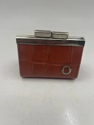 Vintage OROTON Red Brown Leather coin purse Kiss Clip Close Logo - Image 1 of 4
