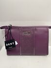 DKNY Signature Purple Exclusive T Stand Tan Make-Up Bag Pouch. Brand New