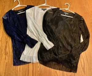 HARPER 241 Womens Petite Metallic Lined L/S BLOUSE (3 Colors)  SP MP LP NWT - Picture 1 of 8