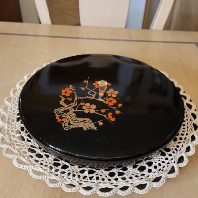 Vintage Japanese lacquerware floral server tray with lid - Image 1 of 3