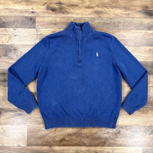 Polo Ralph Lauren Sweater Boys Large Blue 1/4 Zip Long Sleeve Cotton Pullover - Picture 1 of 16