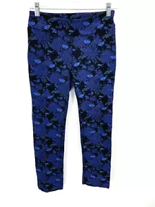 Soft Surroundings Pants Womens XS Black Blue Floral Pull On Flat Front Stretch - Picture 1 of 7