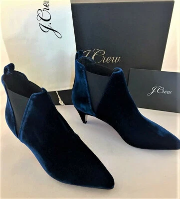 J.CREW NIB Kitten-Heel Women Chelsea Boots/Booties Shoes Navy Velvet US 5  $268 - Image 1 of 4