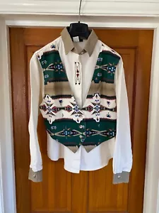 Top camicia Roughrider Circle T Western gilet davanti taglia L linea dancing USA - Foto 1 di 13