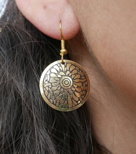 Boucles d'oreille orientales Bollywood sari hippie couleur or Tirunelveli Inde - Imagen 1 de 2