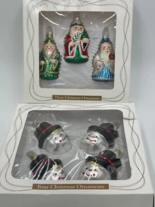 7 Christmas Ornaments Glass Painted 4 Snowmen Columbia 3 Magi Wise Men Mexico - Picture 1 of 8