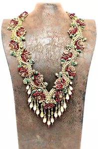 Schöne Michal Negrin bunte Stoff Kristalle Blumen Haar Brash Halskette. - Bild 1 von 14