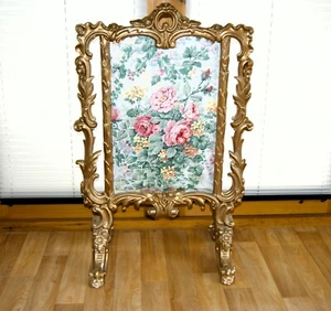 Large Antique Gilded Rococo Style Rectangular Floral Fire Screen, Hearth Stand - Picture 1 of 11
