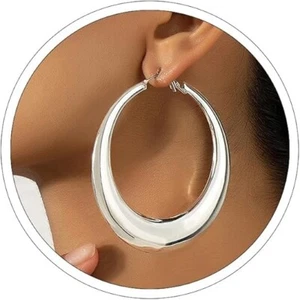 Large Gold Hoop Earrings Lightweight Chunky Gold Earrings Women Silver Chunk - Picture 1 of 7