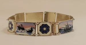 David Andersen Sterling Silver Link Bracelet Scandinavian Arctic Scenes .925 - Bild 1 von 8