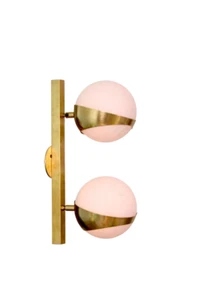 2 Light Globe Wall Mid-Modern Century Raw Brass Sputnik Chandelier Light Fixture - Picture 1 of 4